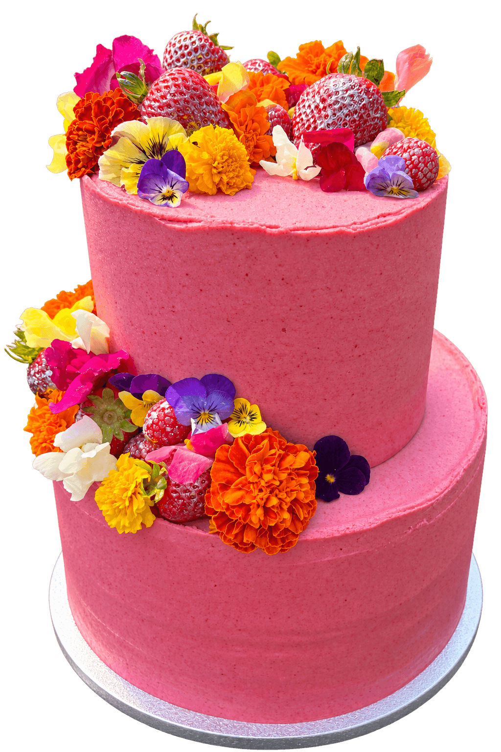 Real two-tier pink floral cake made by Bake With Rach
